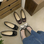Damen Ballerinas mit eleganter Punktmusterung und modischem Schleifendetail EB