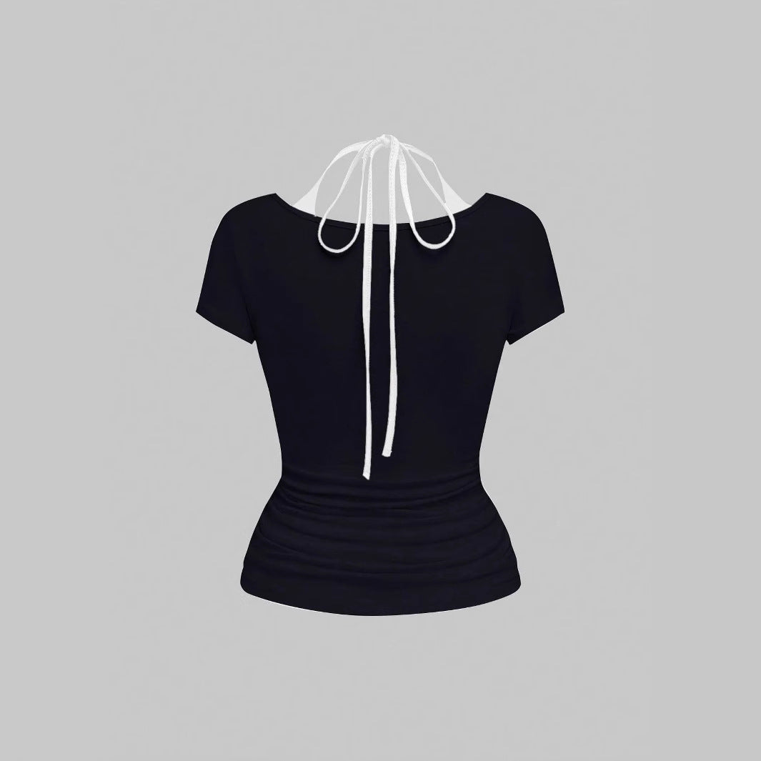 Damen kreatives Grafik-T-Shirt mit verführerischem Rückenausschnitt R&B
