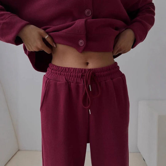 Damen Komfortables Lounge-Set mit Knopfdetails und elastischen Bündchen R&B