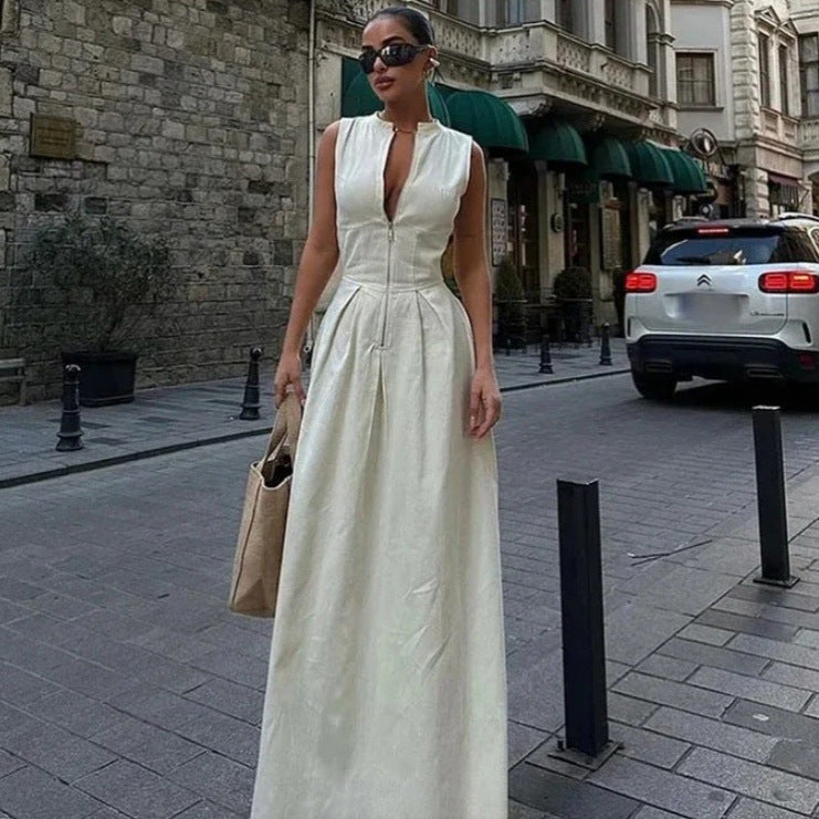 Damen Elegantes Maxi-Kleid mit tiefem V-Ausschnitt und schmalem Schnitt