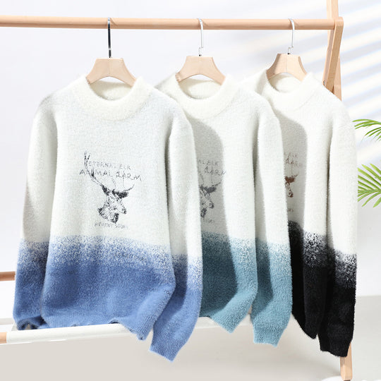 Damen Flauschiger Winterpullover mit kreativem Motiv und hohem Kragen R&B