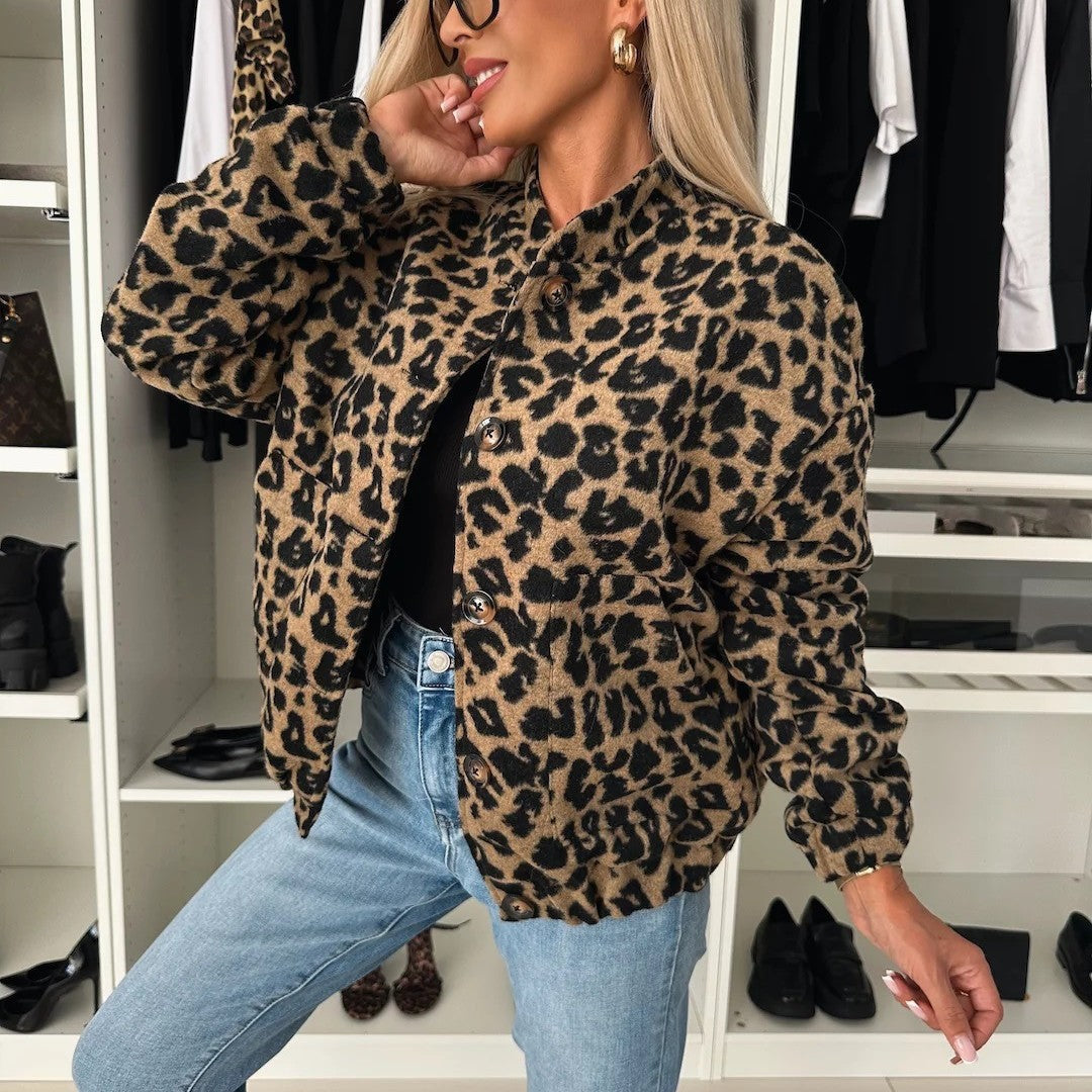 Damen kuschelige Leoprint Jacke R&B