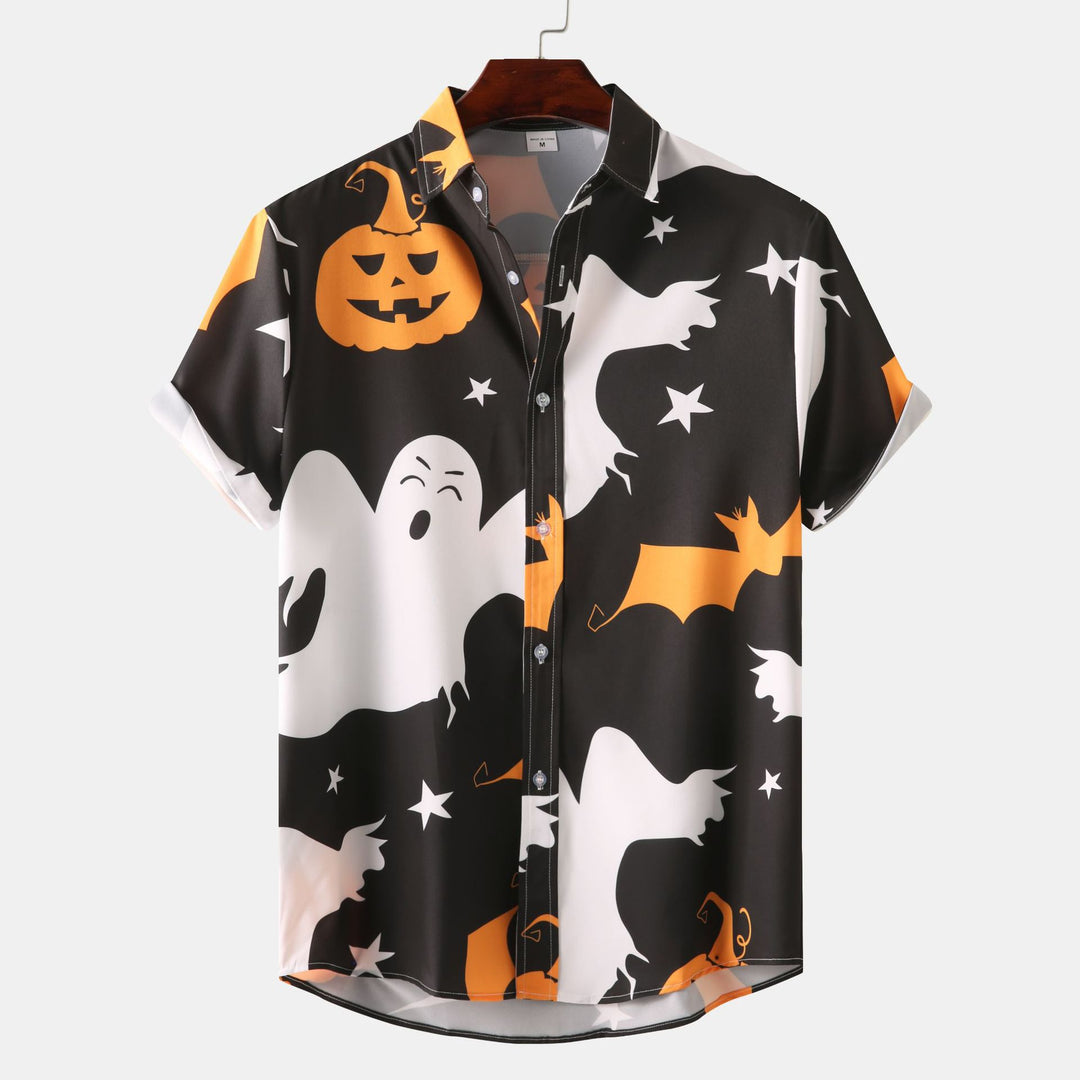 Herren Kurzarmhemd mit kreativem Totenkopf- und Blumenmuster R&B