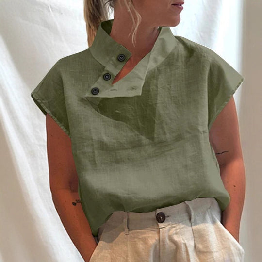Damen moderne Bluse mit Stehkragen und eleganten Knopfdetails R&B