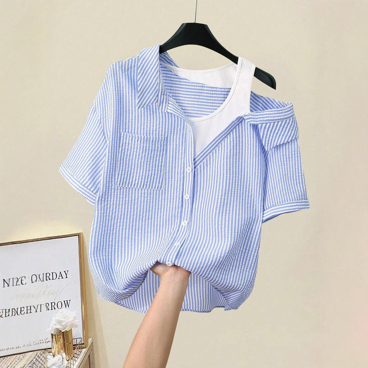 Damen lässige Bluse mit modischem Schnitt und asymmetrischem Design R&B