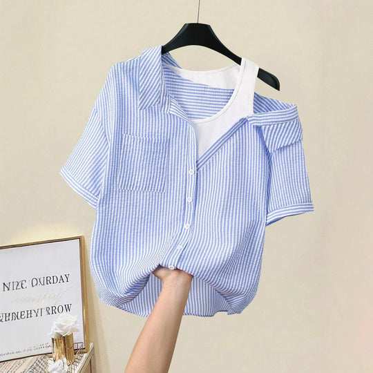 Damen lässige Bluse mit modischem Schnitt und asymmetrischem Design R&B