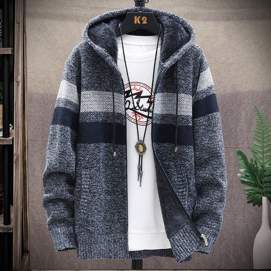 Herren Fleece-Hoodie mit hohem Kragen und Struktur R&B