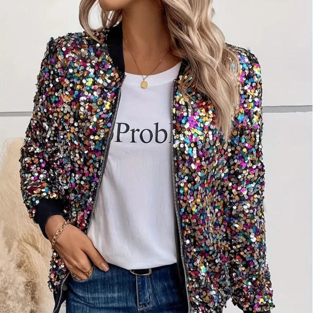 Damen Funktionsjacke mit glitzerndem Paillettendesign und bequemen Bündchen EB