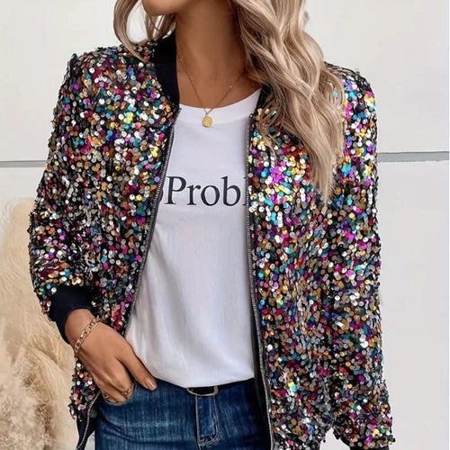 Damen Funktionsjacke mit glitzerndem Paillettendesign und bequemen Bündchen R&B