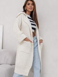Damen Langer Strickmantel mit Kapuze und praktischen Taschen R&B