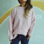 Damen Grobstrickpullover mit Perlenausschnitt und asymmetrischem Saum R&B
