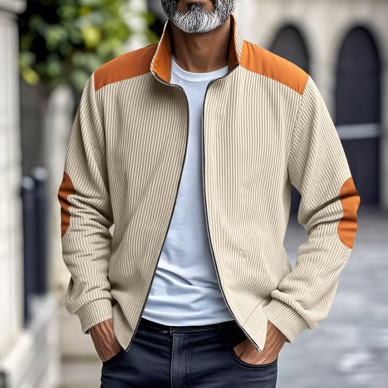 Herren Sportliche Zip-Jacke mit Rippenstruktur und Kontrastärmel R&B