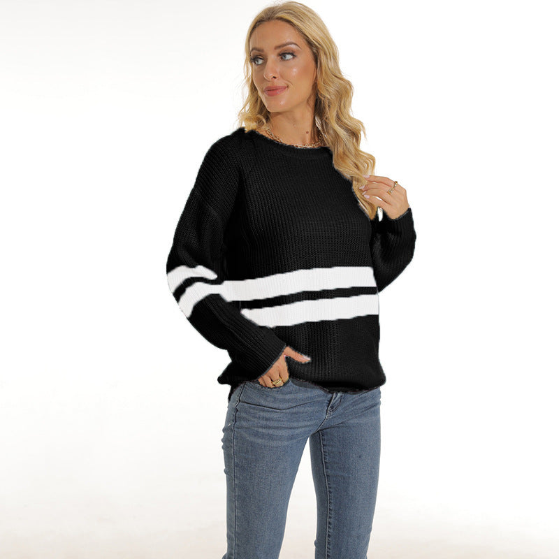 Damen lässiger Pullover mit modischem Streifenmuster R&B