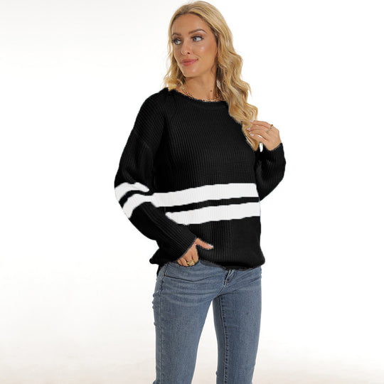 Damen lässiger Pullover mit modischem Streifenmuster R&B
