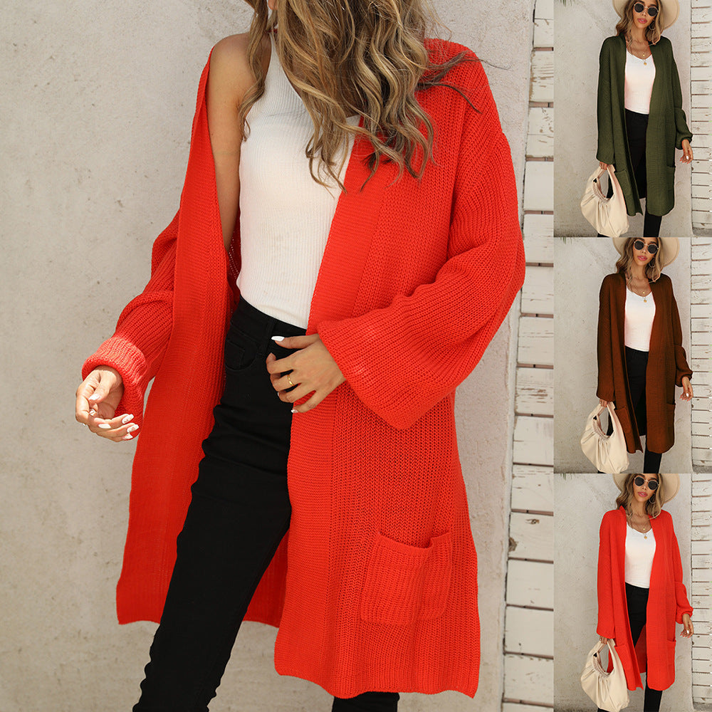 Damen lässige Strickjacke mit offener Front und großzügigen Ärmeln R&B