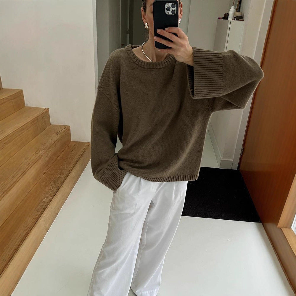 Damen lässiger Strickpullover mit weiten Ärmeln R&B