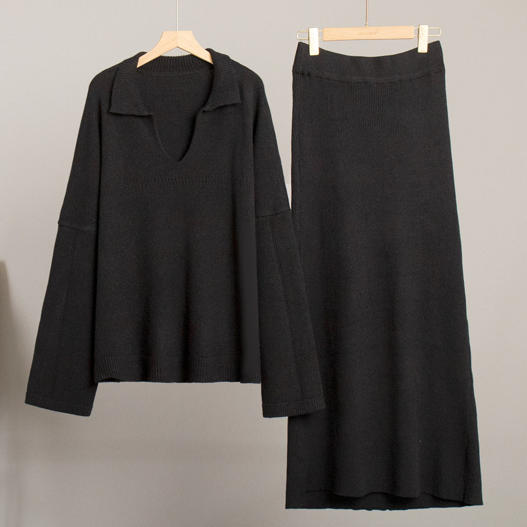 Damen Modisches Strick-Ensemble mit weitem Schnitt und tiefem V-Ausschnitt R&B