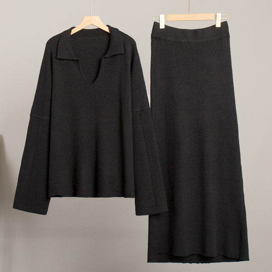 Damen Modisches Strick-Ensemble mit weitem Schnitt und tiefem V-Ausschnitt R&B