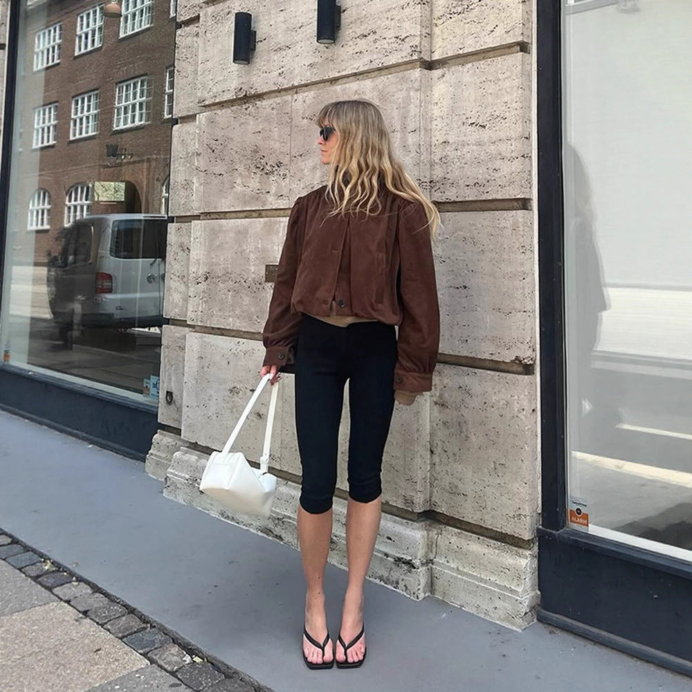 Damen Oversized Wildlederjacke mit voluminösen Ärmeln R&B