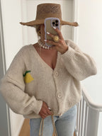 Damen Grobstrick Cardigan mit fröhlichem Motiv