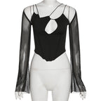 Damen Wickeloberteil mit innovativem Cut-Out und eleganten Trompetenärmeln R&B