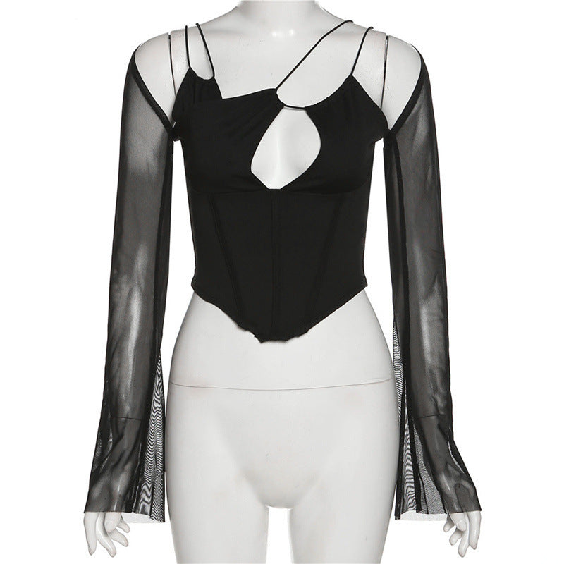 Damen Wickeloberteil mit innovativem Cut-Out und eleganten Trompetenärmeln R&B