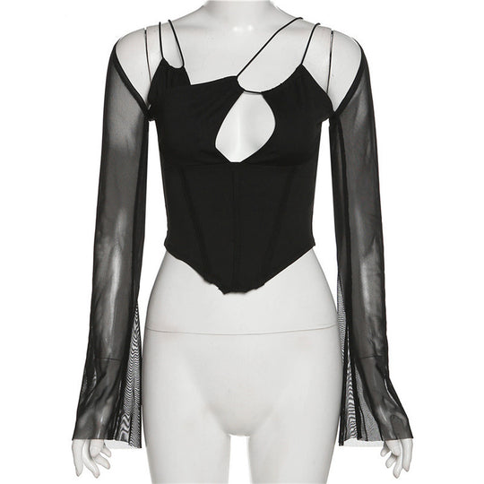 Damen Wickeloberteil mit innovativem Cut-Out und eleganten Trompetenärmeln R&B
