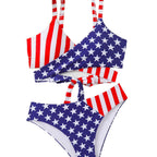 Damen Triangel-Bikini-Set mit asymmetrischem Schnitt und buntem Sternen-Design R&B