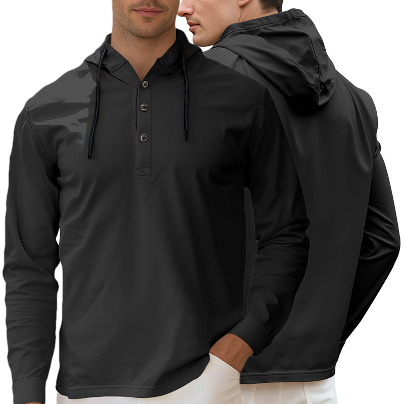 Herren nan Kapuzen-Henley Langarmshirt aus leichtem Stretchjersey mit Kordelzug R&B