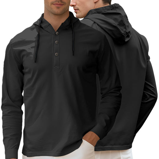 Herren nan Kapuzen-Henley Langarmshirt aus leichtem Stretchjersey mit Kordelzug R&B