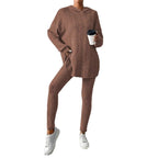 Damen Leggings-Set mit strukturiertem Langarmoberteil und bequemer Passform R&B