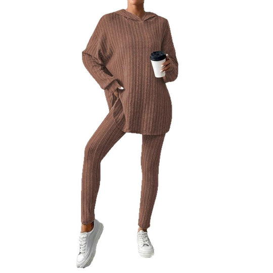 Damen Leggings-Set mit strukturiertem Langarmoberteil und bequemer Passform R&B