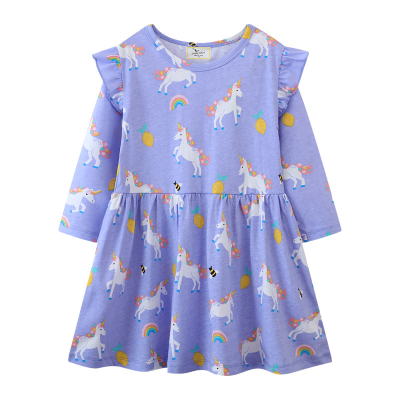 Mädchen Langarmkleid mit niedlichen Einhornmotiven R&B