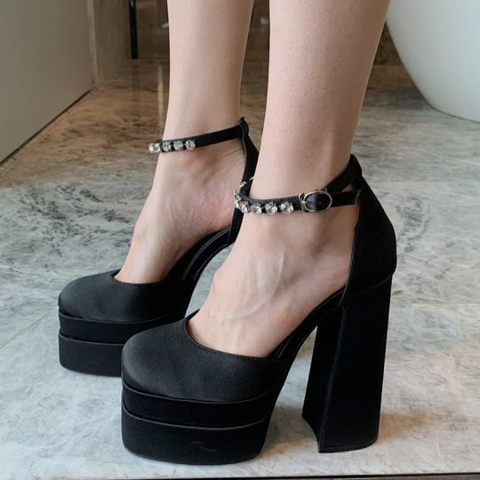 Damen Blockabsatz Plateau Schuhe mit verstellbarem Riemen R&B