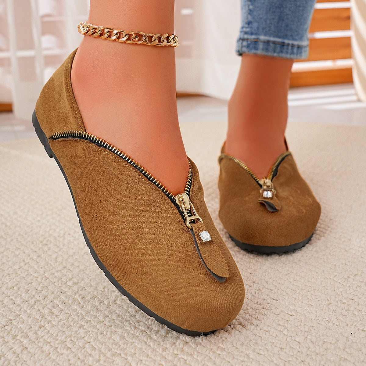 Damen Elegante Slip-On Schuhe mit Reißverschluss R&B