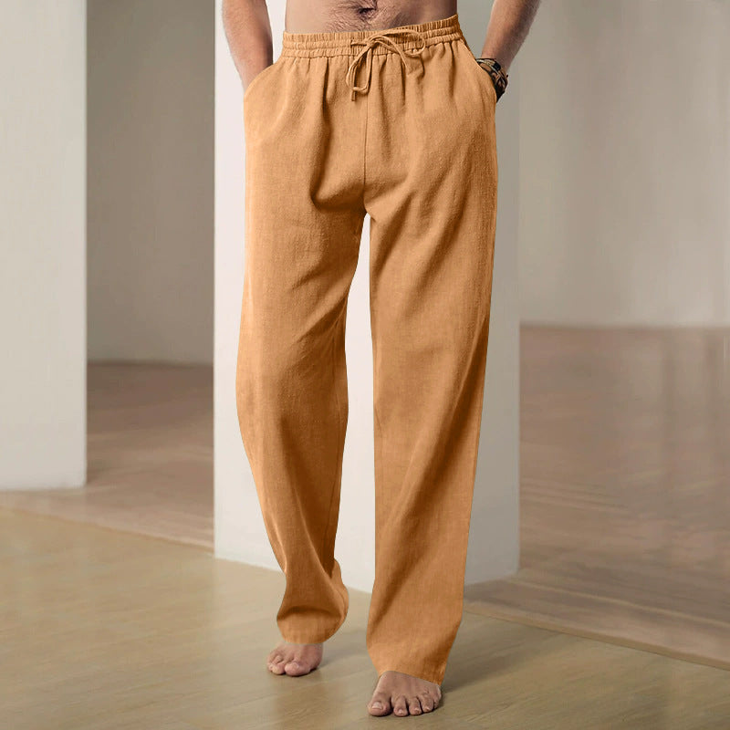 Herren nan lockere Leinen-Baumwoll-Freizeithose mit elastischem Bund und Kordelzug R&B