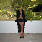 Damen Langes Strandkleid mit transparenten Ärmeln und raffinierten Schnürdetails R&B