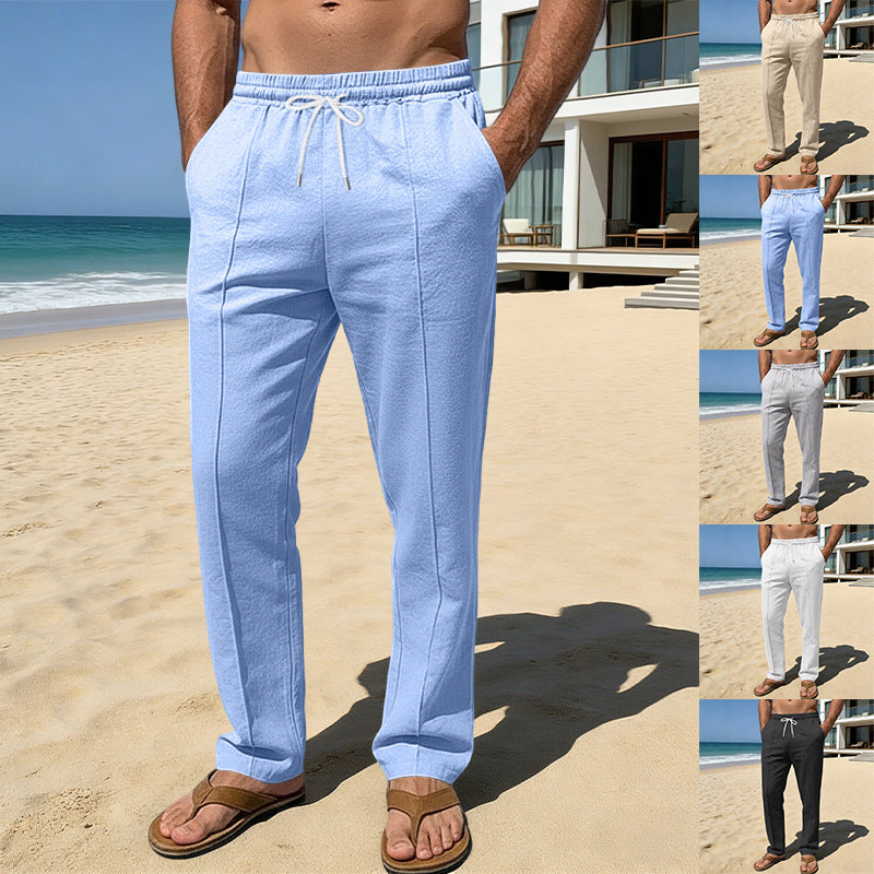 Herren nan atmungsaktive Leinenmisch-Hose mit Tunnelzug Bügelfalte und geradem Bein R&B