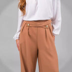 Damen elegante weite Hose mit stylischem Bund und Schaltknopfdetails R&B