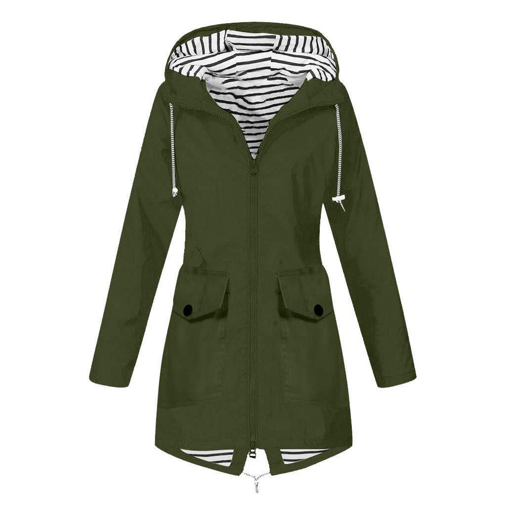 Damen Outdoor-Jacke mit verstellbarem Kapuzenkragen und dekorativen Taschen R&B