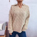 Damen Grobstrickpullover mit farbenfrohem Zopfdesign und klassischem Kragen R&B