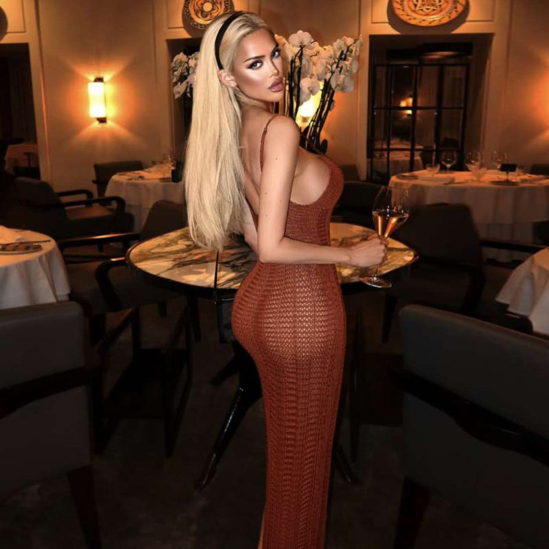 Damen Strick-Maxikleid mit raffiniertem Schnitt und tiefem Rückenausschnitt R&B