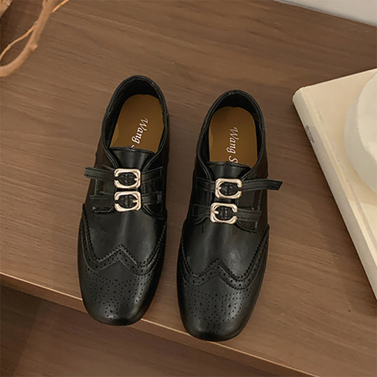 Damen Elegante und modische Schnürschuhe mit Doppelschnallen und perforiertem Obermaterial R&B