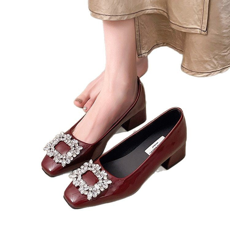 Damen elegante Blockabsatz-Pumps mit funkelnder Schmuckapplikation R&B