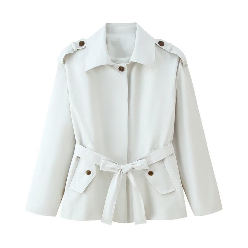 Damen elegante Trenchjacke mit taillierbarem Gürtel und modischen Knopfdetails R&B