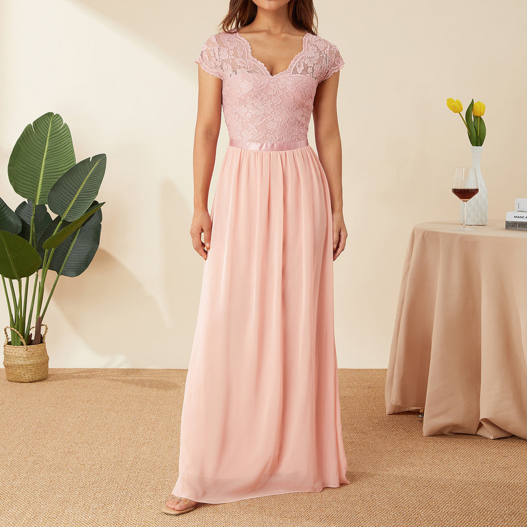Damen Elegantes Spitzenkleid mit V-Ausschnitt R&B