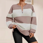 Damen modischer Sweatpullover mit Reißverschluss und gestreiftem Design R&B