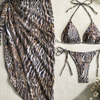 Damen Triangel-Bikini-Set mit elegantem Wickelrock und animalischem Design R&B