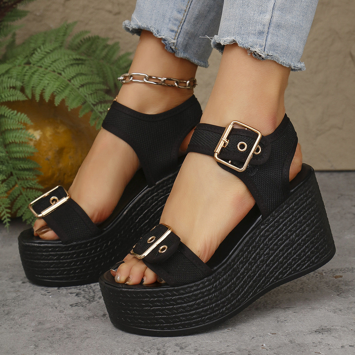 Damen Wedge-Sandalen mit verstellbaren Schnallen und rutschfester Sohle R&B