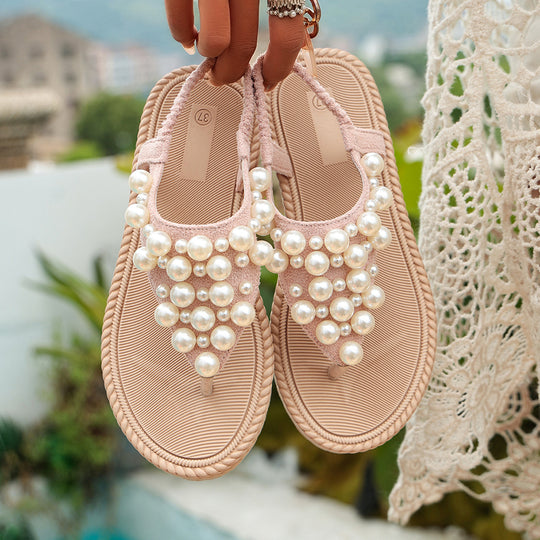 Damen elegante Zehentrenner-Sandalen mit Perl-Details R&B